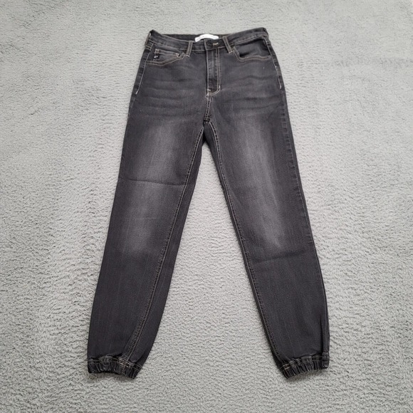 KanCan Jeans Womens 25 Black Denim Casual Distressed Cuffed‎ Pockets Mid Rise - Picture 1 of 14